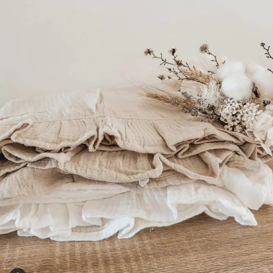 INS Ruffled Muslin Baby Swaddle Blankets: Organic Cotton for Newborns