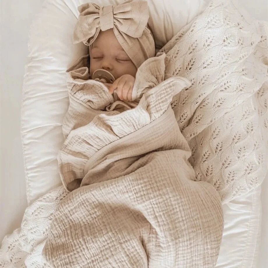 INS Ruffled Muslin Baby Swaddle Blankets: Organic Cotton for Newborns
