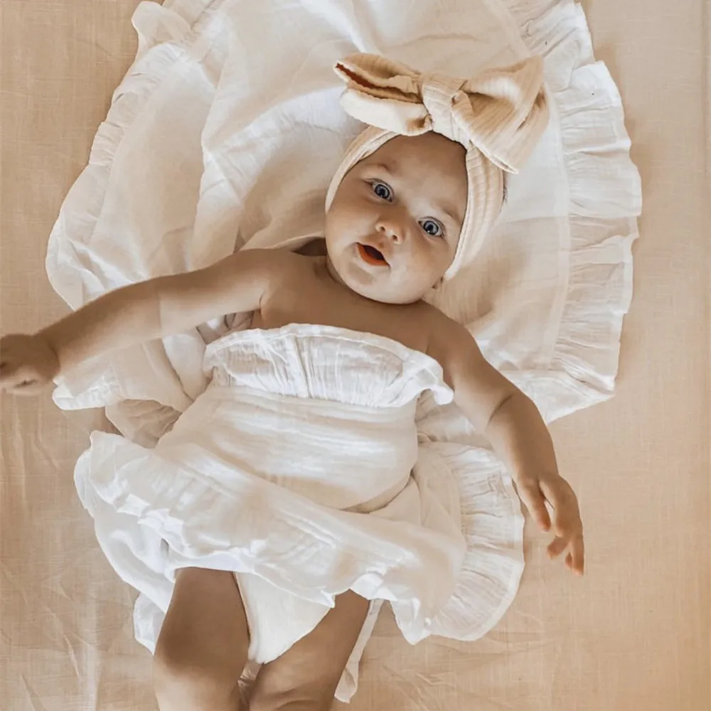 INS Ruffled Muslin Baby Swaddle Blankets: Organic Cotton for Newborns