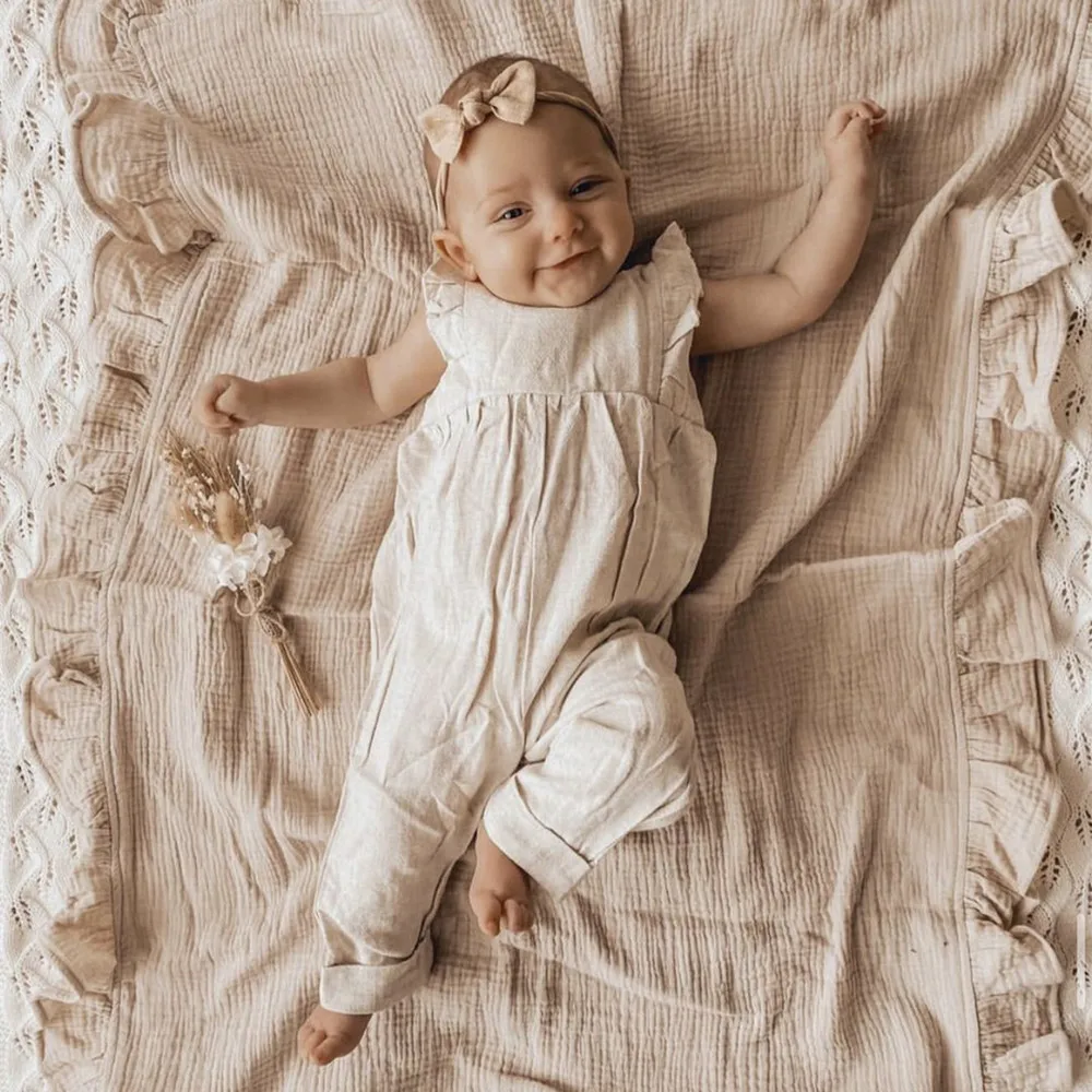 INS Ruffled Muslin Baby Swaddle Blankets: Organic Cotton for Newborns