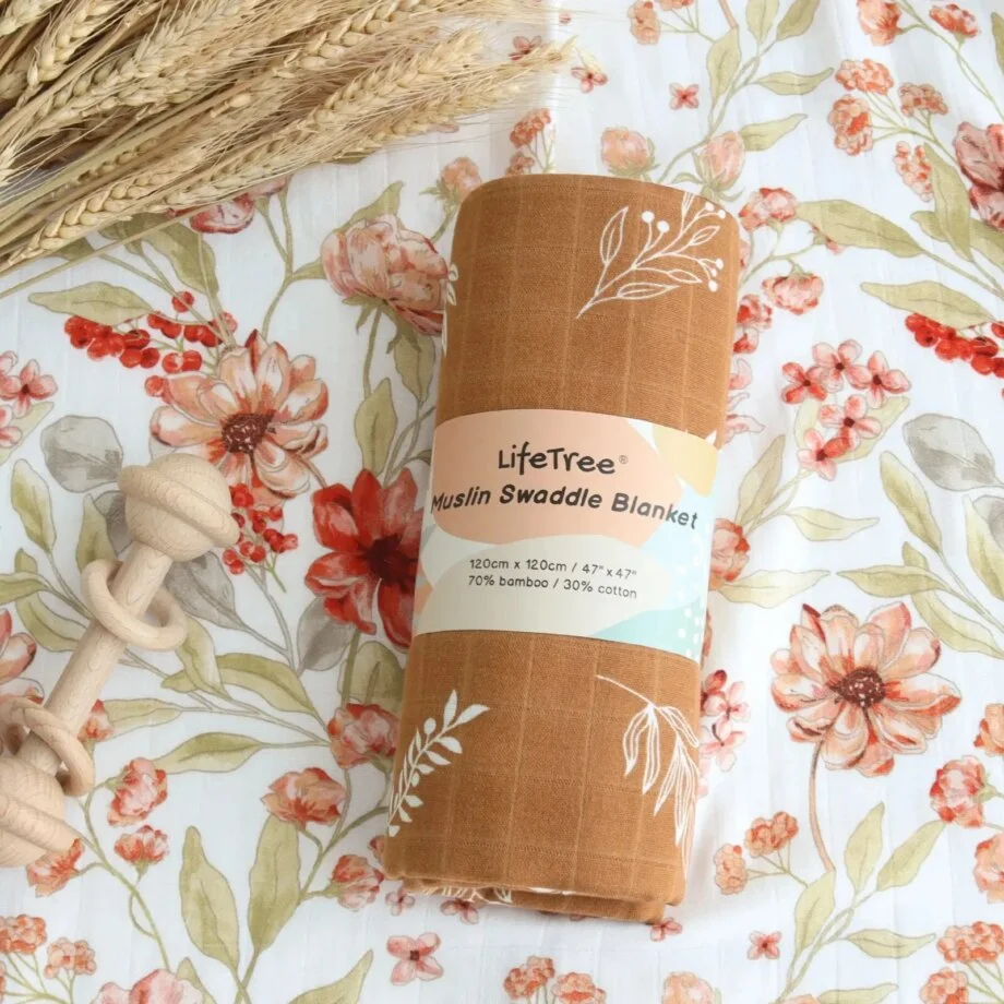 LifeTree Muslin Swaddle Blankets: 2-Pack Neutral Soft Baby Swaddling Wraps