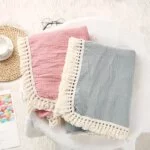Cute Bear Muslin Squares Cotton Baby Blanket: Plaid Infant Swaddle Blanket