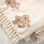 Cute Bear Muslin Squares Cotton Baby Blanket: Plaid Infant Swaddle Blanket