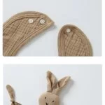 4-Piece Baby Care Gift Set: Cute Bunny Blankie, Bib, Teether Ring, and Muslin Blanket