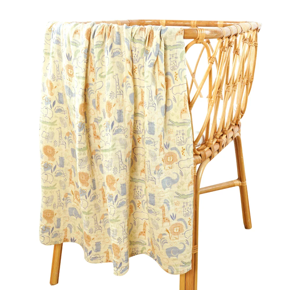 Happy Flute Muslin Baby Swaddle Blanket: 120x110cm 100% Cotton Newborn Wrap