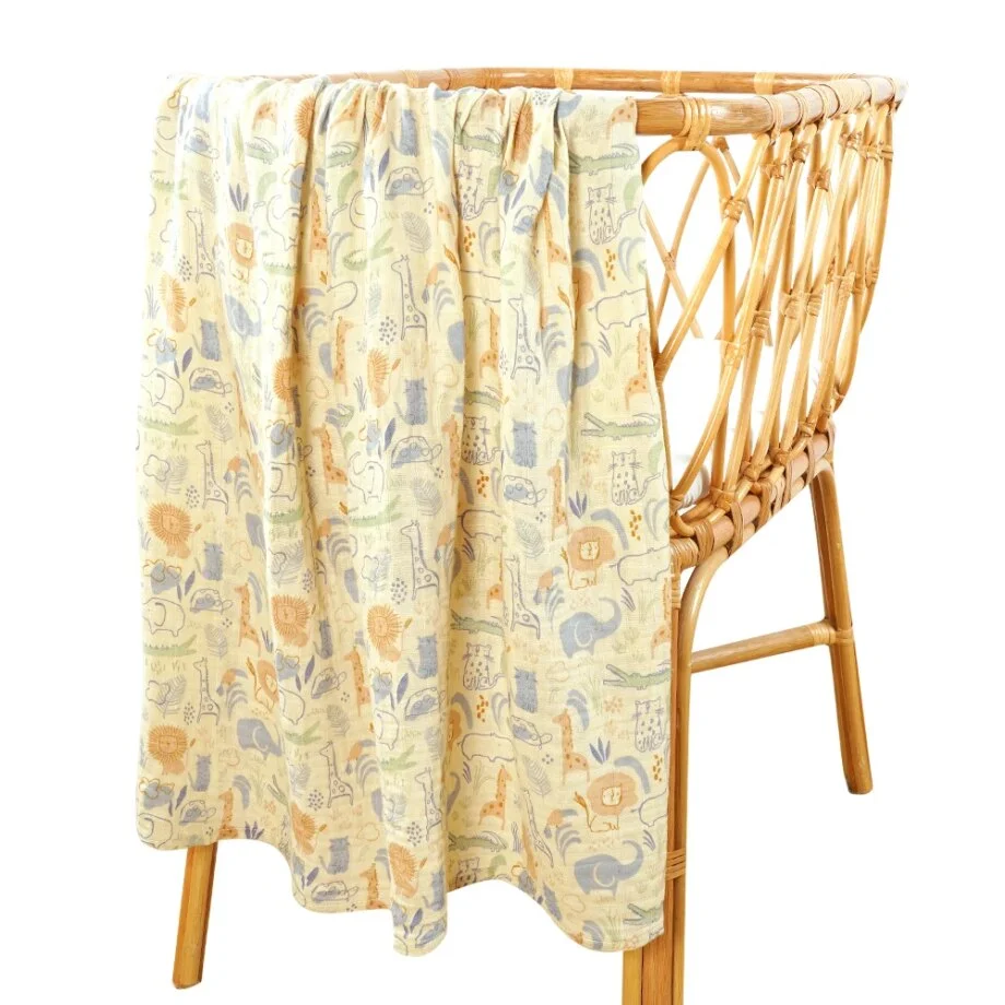 Happy Flute Muslin Baby Swaddle Blanket: 120x110cm 100% Cotton Newborn Wrap