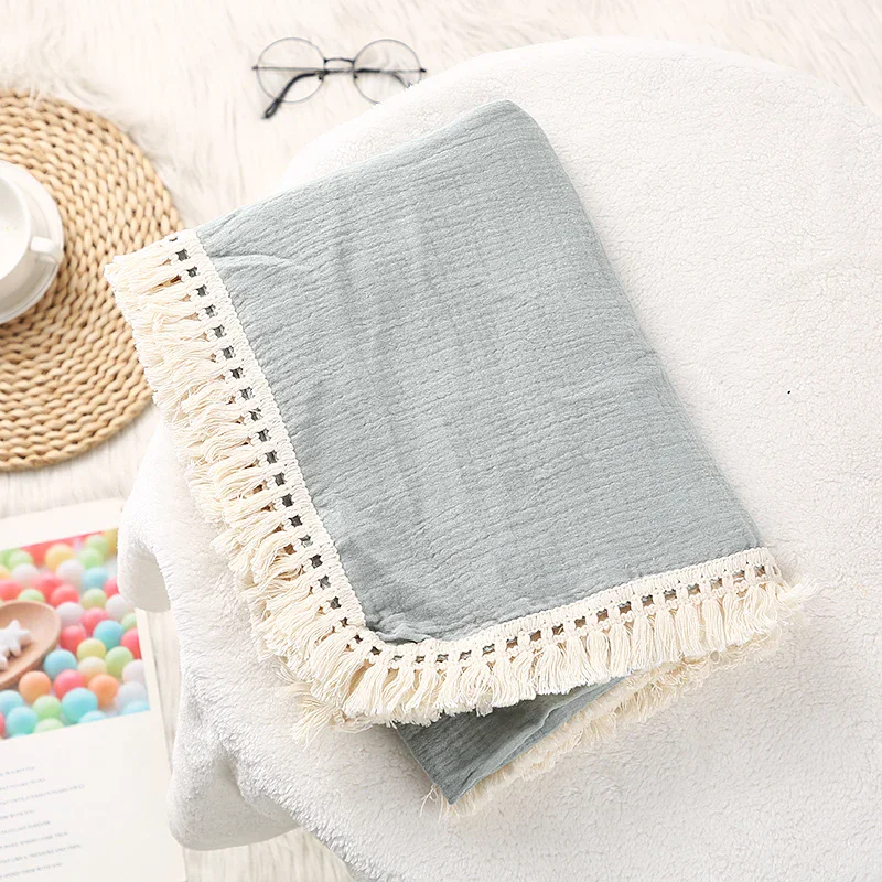 Cotton Muslin Swaddle Blankets with Tassels: Soft Newborn Swaddle Wrap