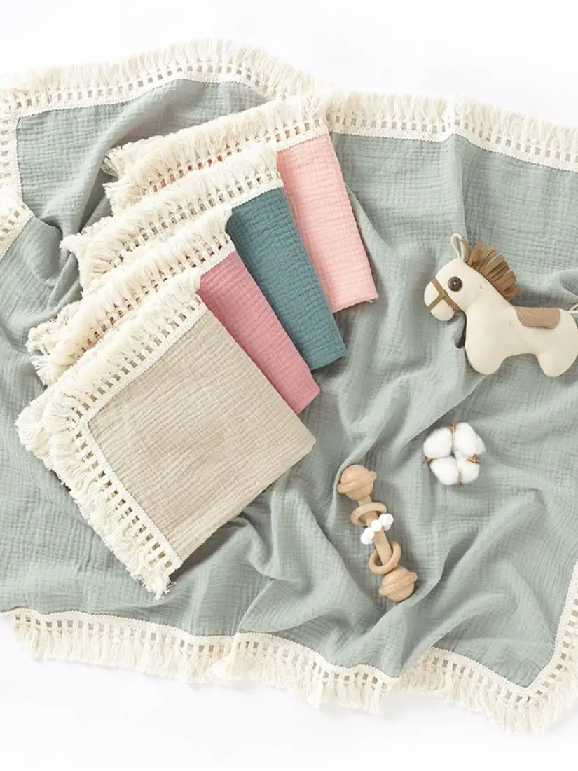 Cotton Muslin Swaddle Blankets with Tassels: Soft Newborn Swaddle Wrap