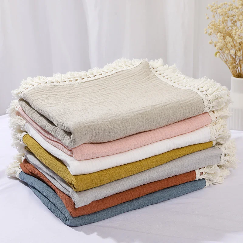 Cotton Muslin Swaddle Blankets with Tassels: Soft Newborn Swaddle Wrap
