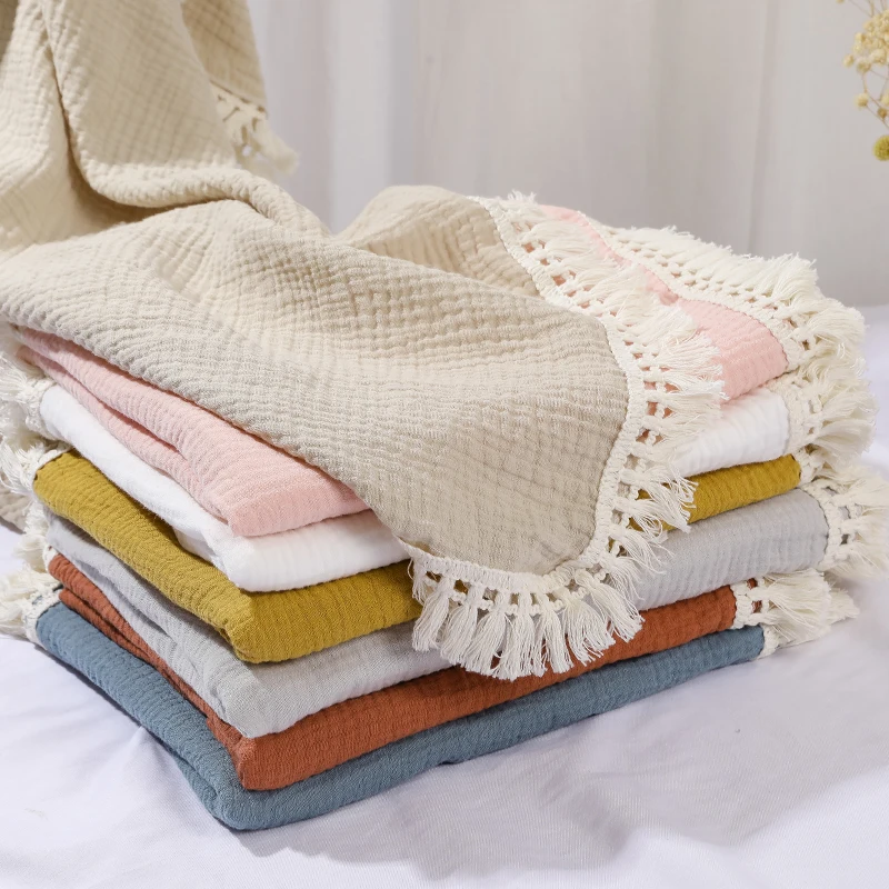 Cotton Muslin Swaddle Blankets with Tassels: Soft Newborn Swaddle Wrap