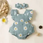 Infant Baby Girl Romper Clothes: Ruffle Sleeveless Newborn Bodysuit with Headband