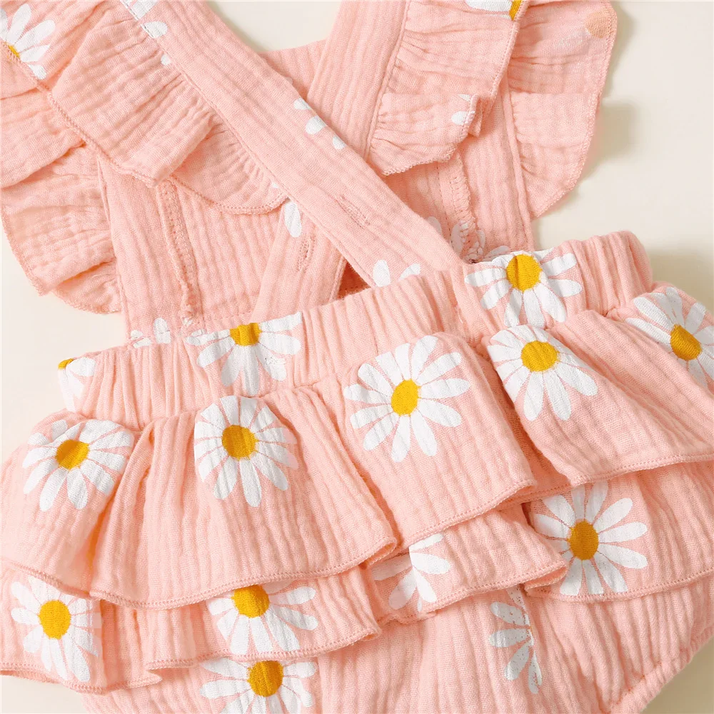 Infant Baby Girl Romper Clothes: Ruffle Sleeveless Newborn Bodysuit with Headband