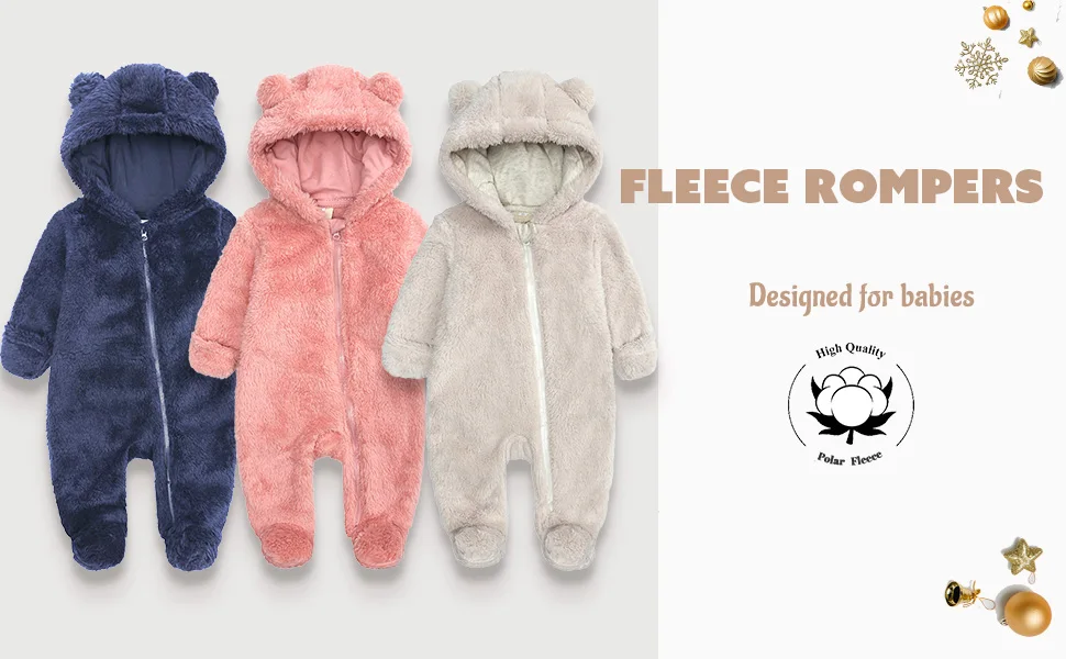 Newborn Baby Snowsuit: Fleece-Lined Warm Hooded Romper