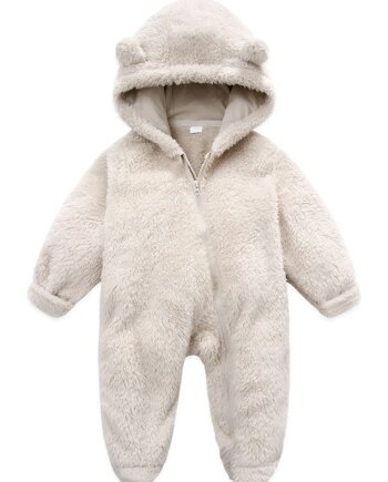 Newborn Baby Snowsuit: Fleece-Lined Warm Hooded Romper