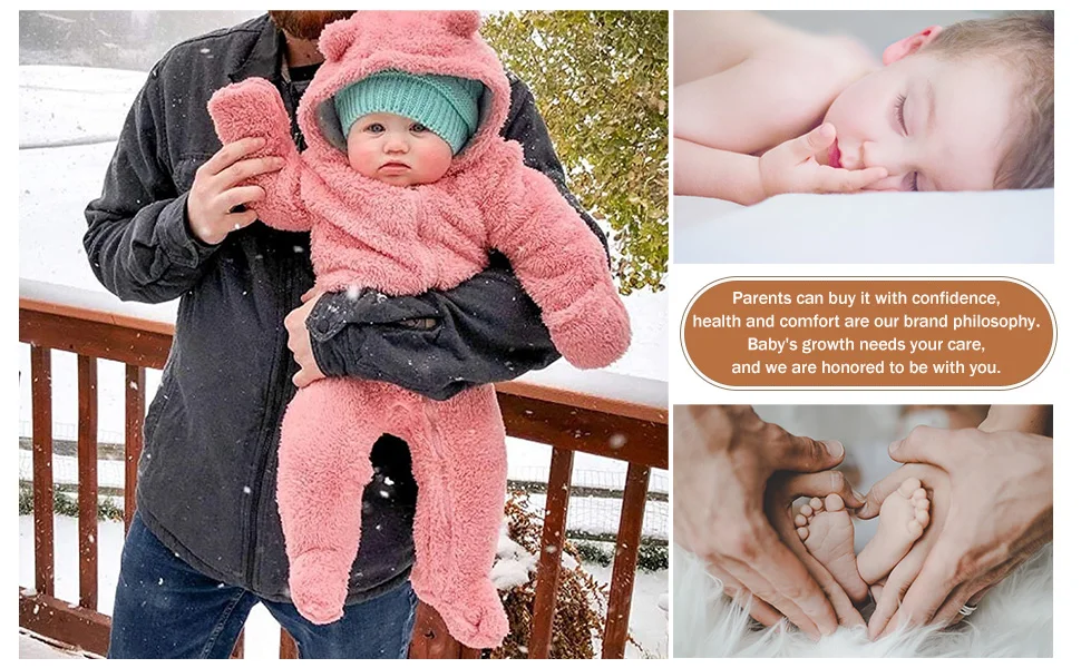 Newborn Baby Snowsuit: Fleece-Lined Warm Hooded Romper