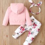 Newborn Baby Girl Floral Clothes Set: Hooded Printed Top, Pants, and Headband