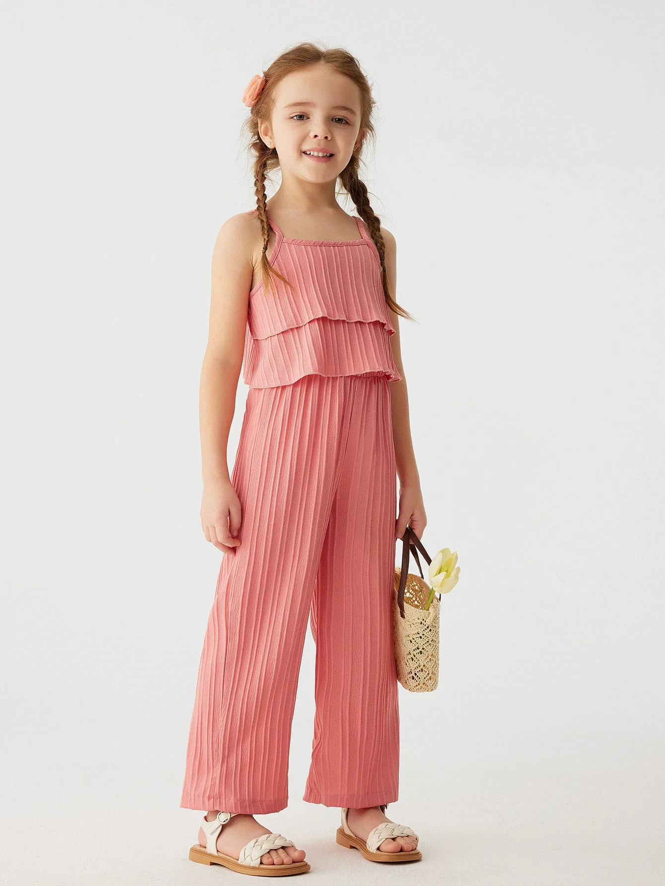 2024 New Girls Halter Set: Ruffled Halter Top and Wide-Leg Pants