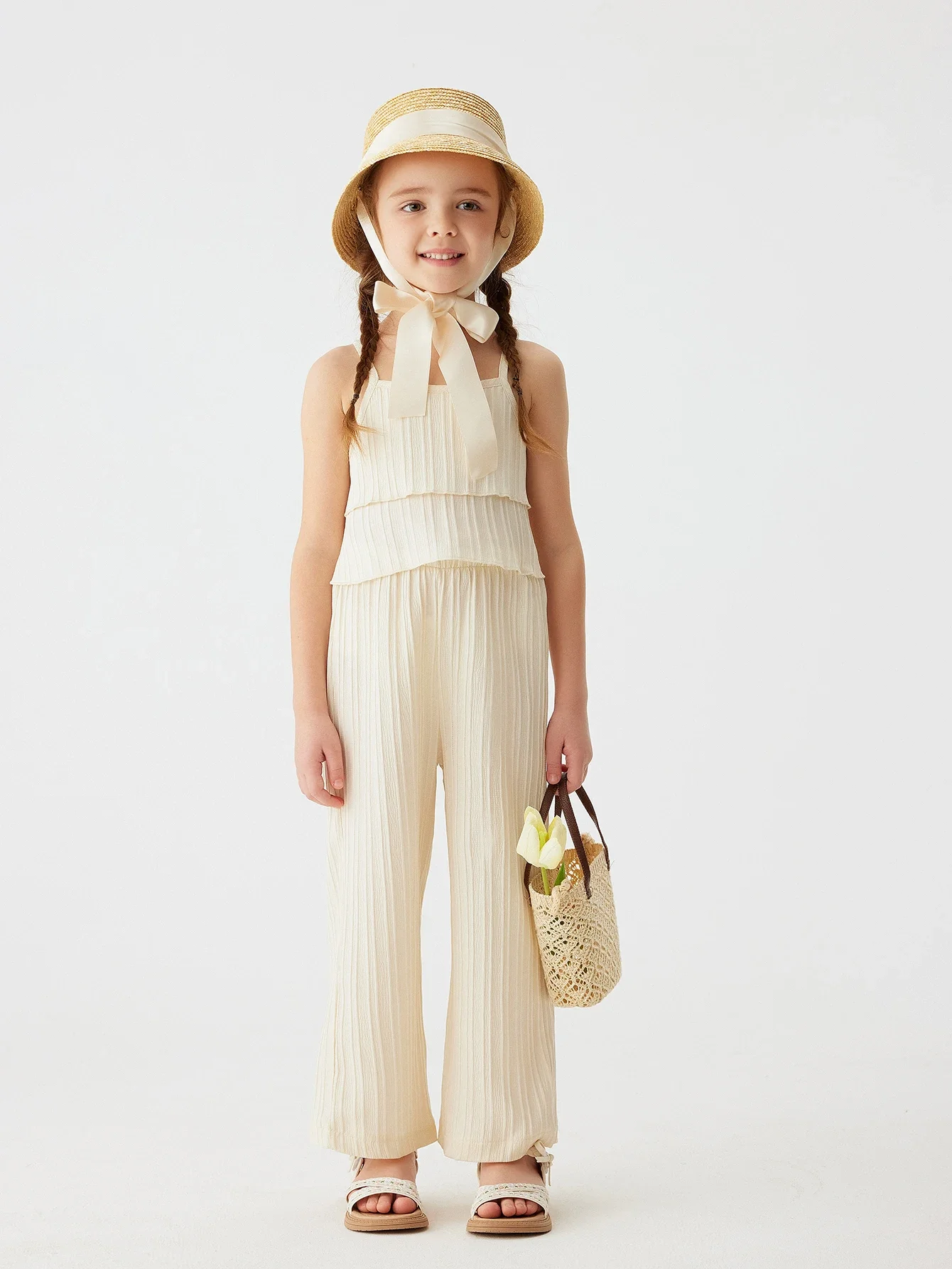 2024 New Girls Halter Set: Ruffled Halter Top and Wide-Leg Pants