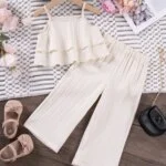 2024 New Girls Halter Set: Ruffled Halter Top and Wide-Leg Pants
