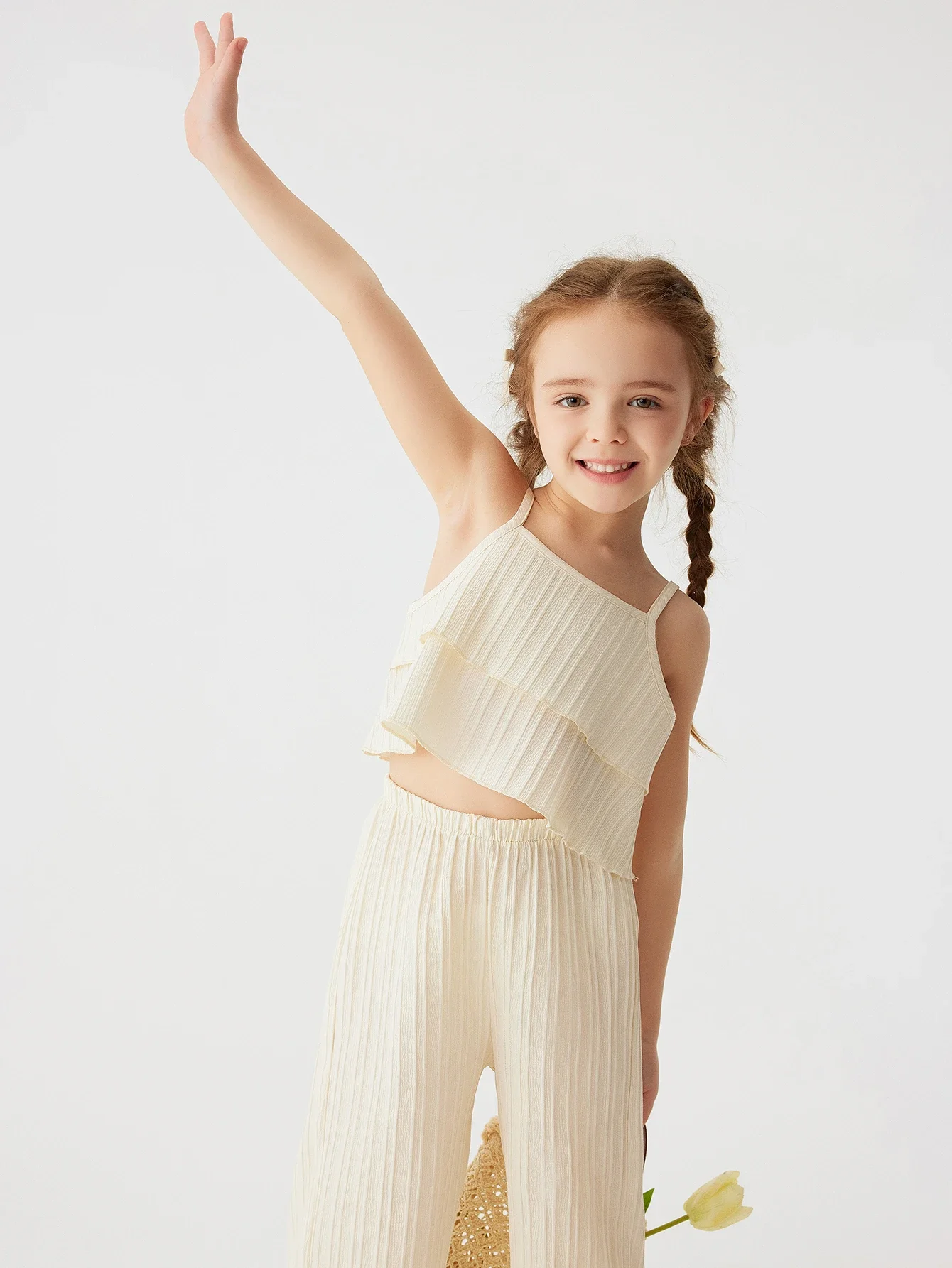 2024 New Girls Halter Set: Ruffled Halter Top and Wide-Leg Pants