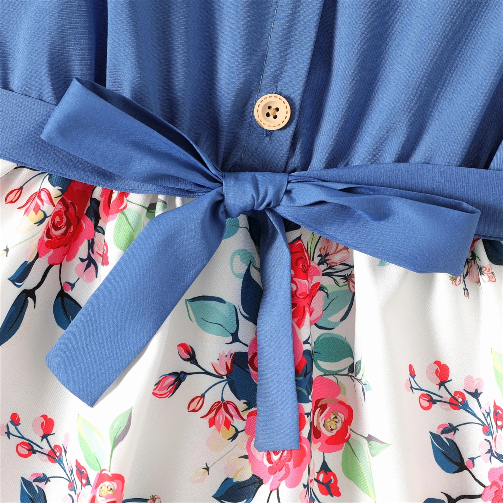 PatPat Girl Kids Elegant Party Dress: Ruffled Floral Print Splice Belted Flutter-Sleeve Dress